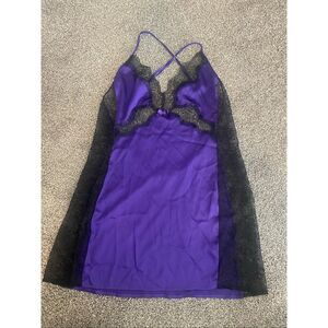 Victoria’s Secret Medium purple black lace sexy nighty slip dress lingerie